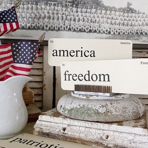 AMERICA Flash Cards LARGE Vintage Inspired Word Flashcard SET Of 8 Americana Farmhouse Patriotic Freedom Independence July 4th Americana image 1