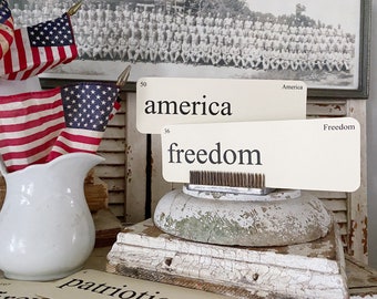 AMERICA Flash Cards LARGE Vintage Inspired Word Flashcard SET Of 8 Americana Farmhouse Patriotic Freedom Independence July 4th Americana
