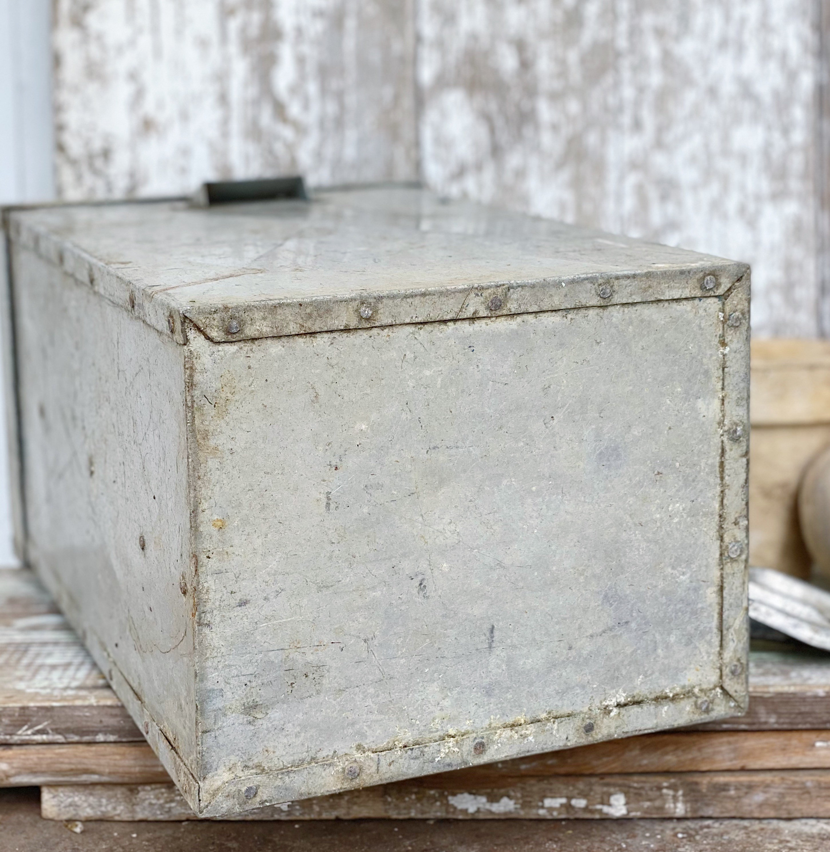 Vintage Metal Dairy Box Galvanized Farmhouse Decor Industrial Salvage