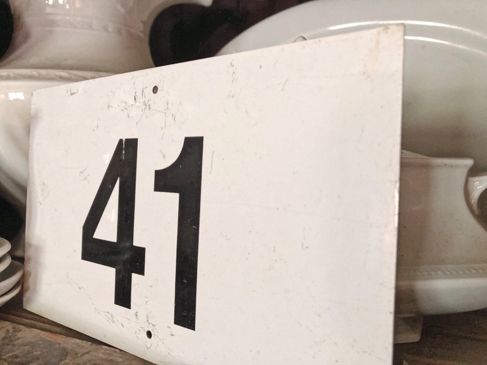 Vintage Metal Number Sign Chippy White Farmhouse Decor Industrial