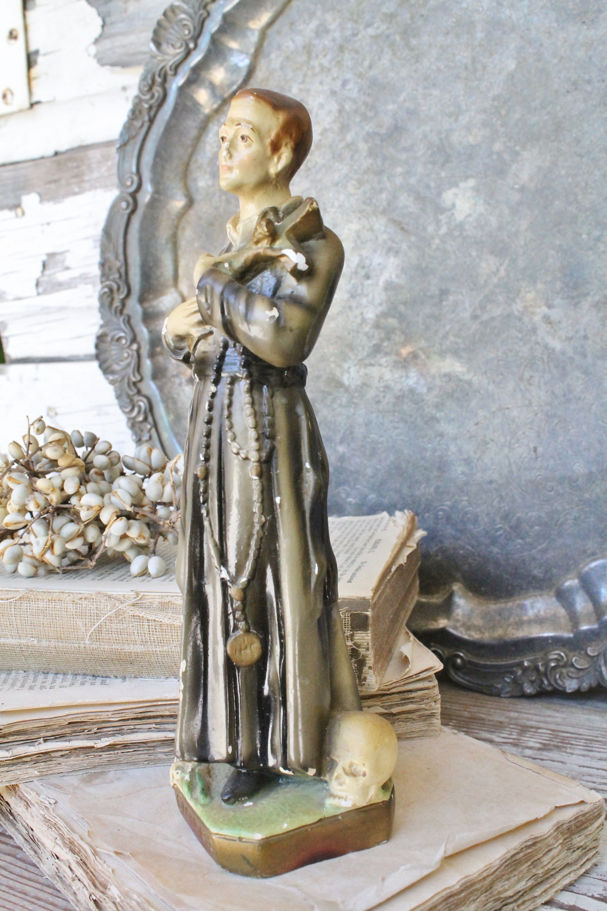 Vintage Saint Gerard Statue Figurine ITALY Religious French Farmhouse
