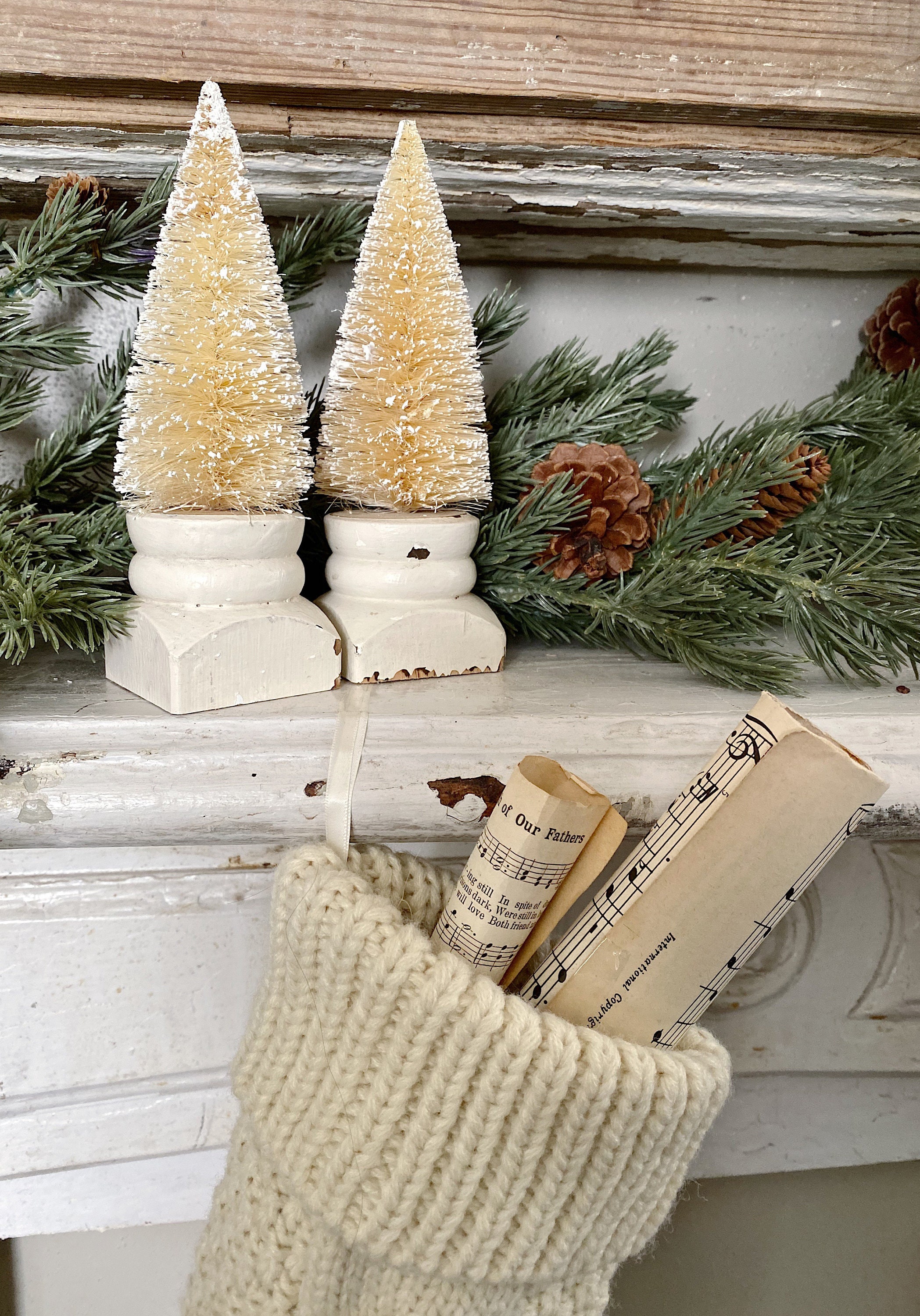 Christmas Bottle Brush Tree LARGE With Salvaged Wood SpindleBase Block