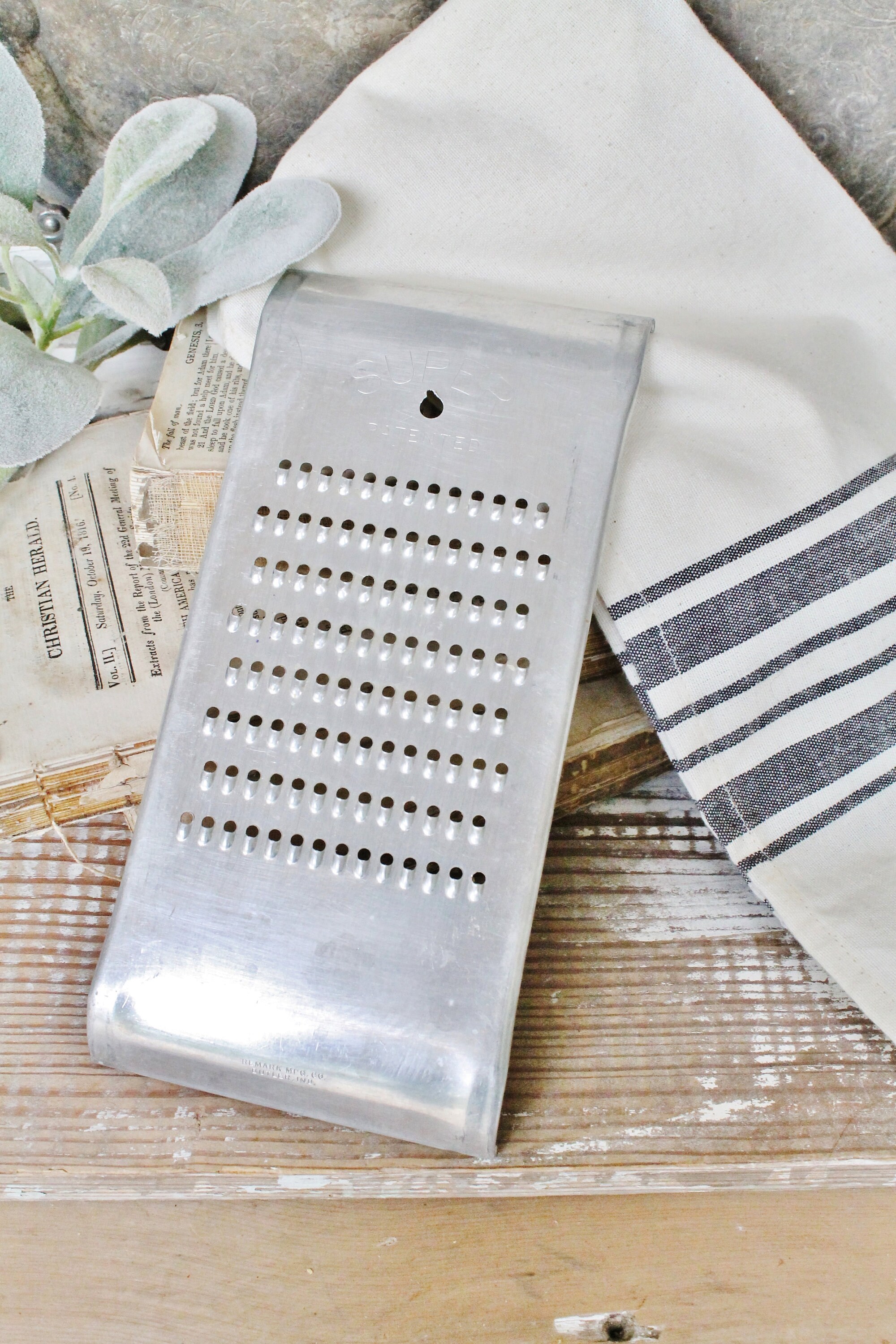 Vintage Aluminum Shredder Cheese Slicer Grater Farmhouse Decor Fixer