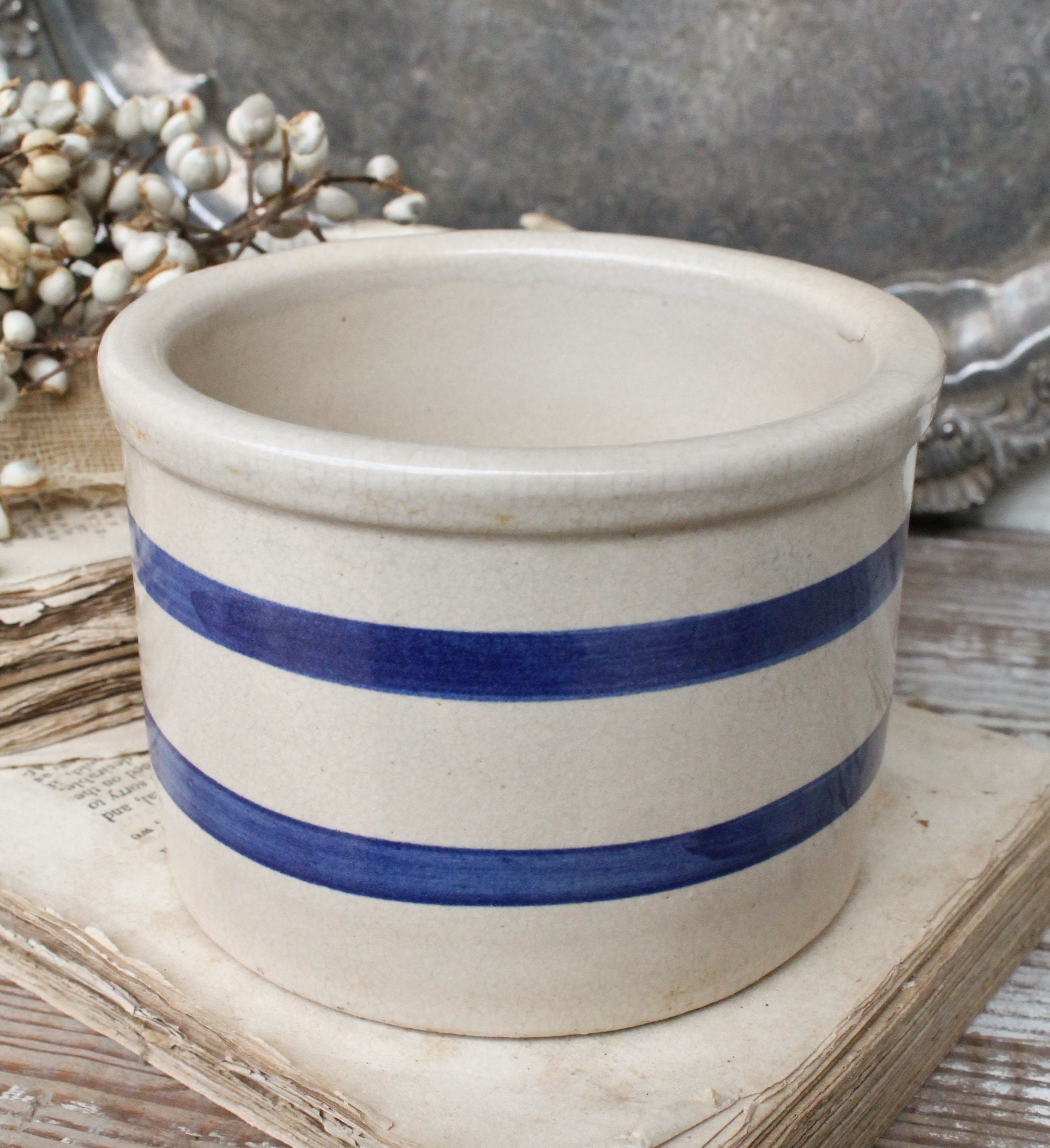 Antique Crock Stoneware Blue Stripe ROSEVILLE ROBINSON RANSBOTTOM