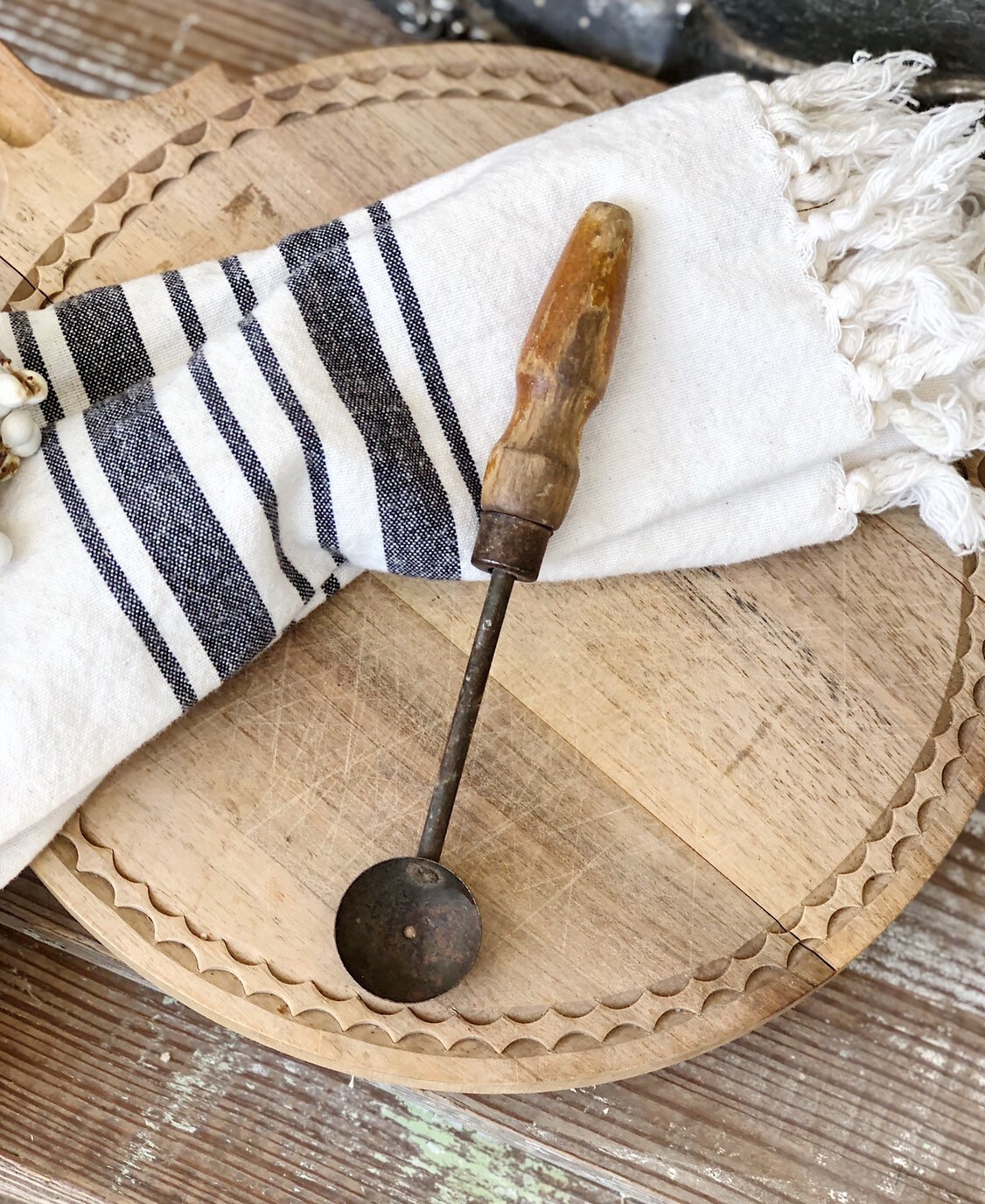 Vintage Melon Baller Metal Wood Scoop Measuring Scoop Farmhouse Decor