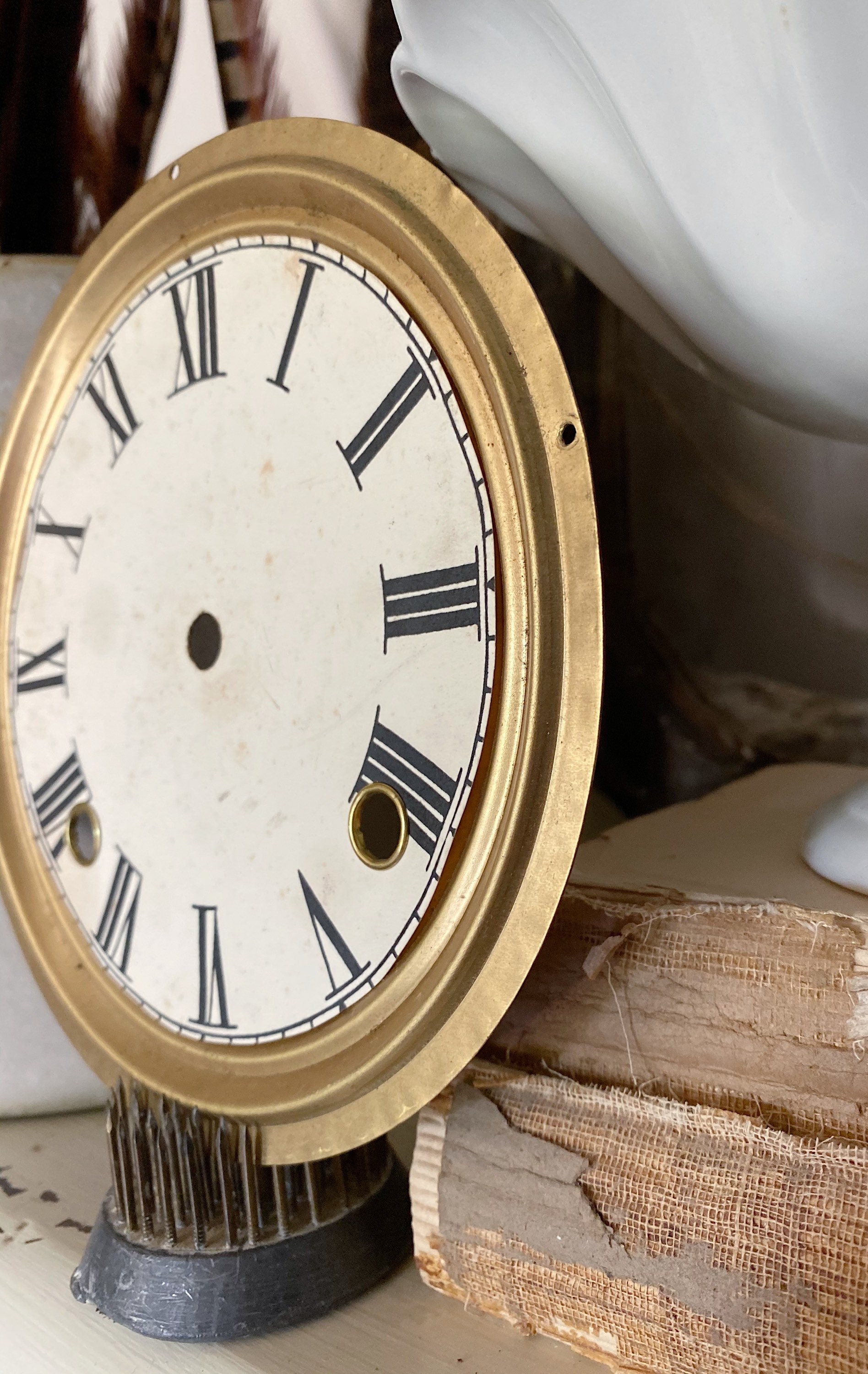 Antique Metal Clock Face Dial Farmhouse Decor Industrial Salvage Fixer