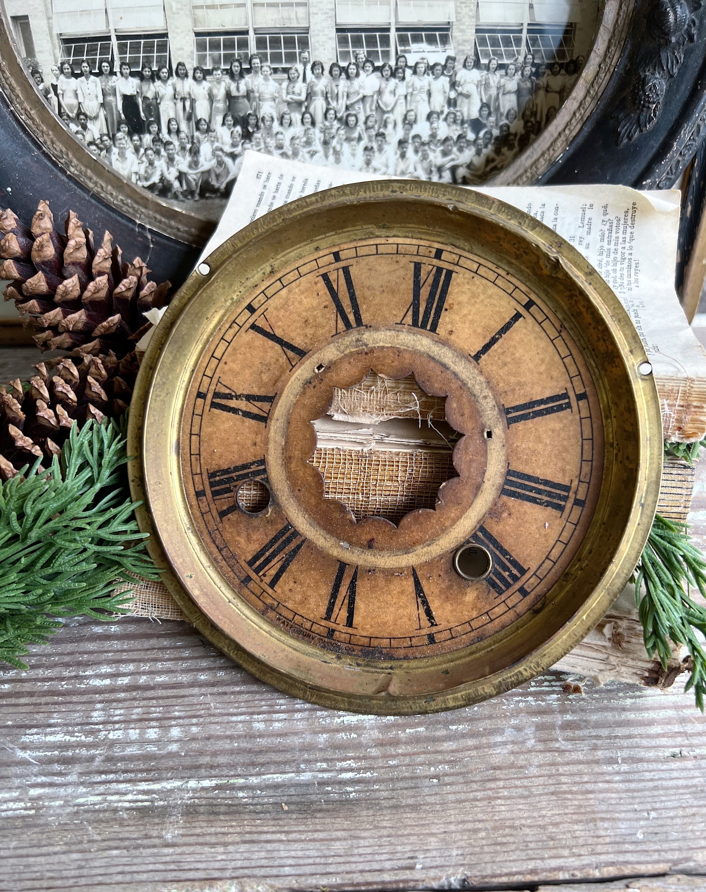 Antique Clock Face Brass Clock Dial Farmhouse Decor Industrial Salvage