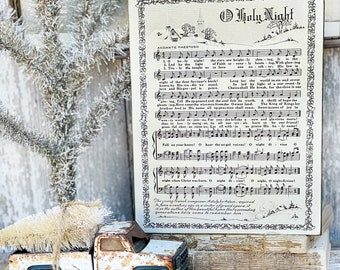 OH HOLY NIGHT Sign Wood Vintage Sheet Music Carol Christmas Decor Poster Farmhouse Decor Book Page Wall Art Thrill Of Hope