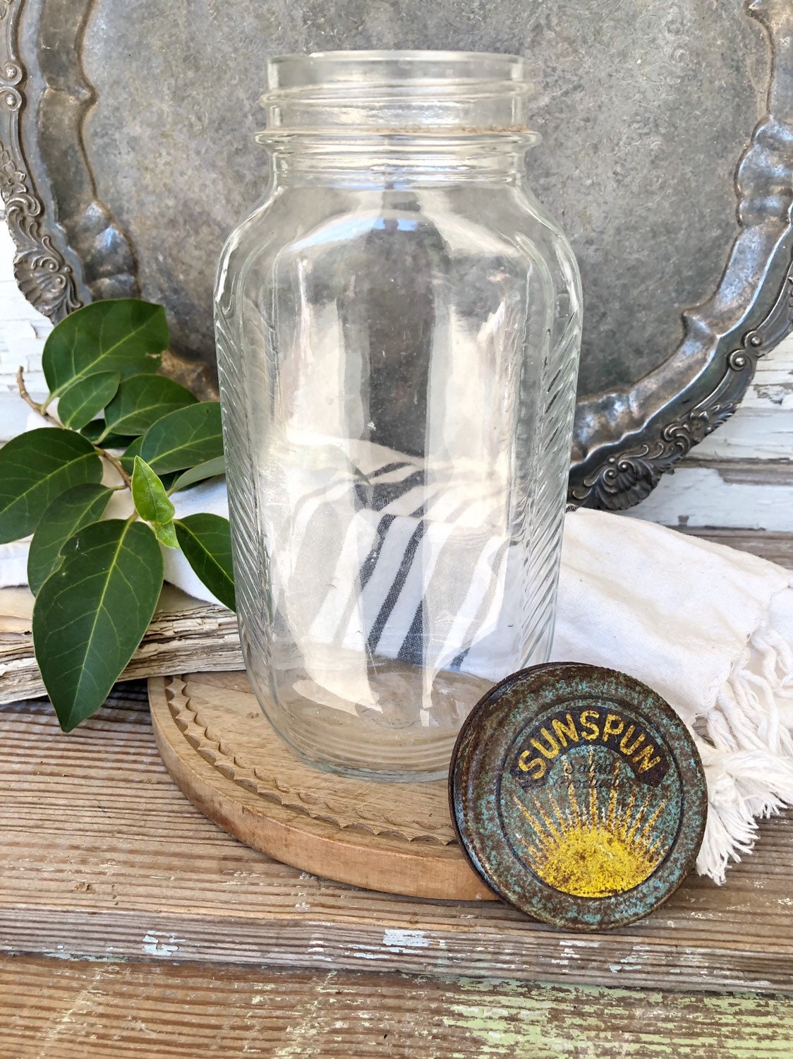 Vintage SUNSPUN Glass Jar Salad Dressing Container Farmhouse Decor
