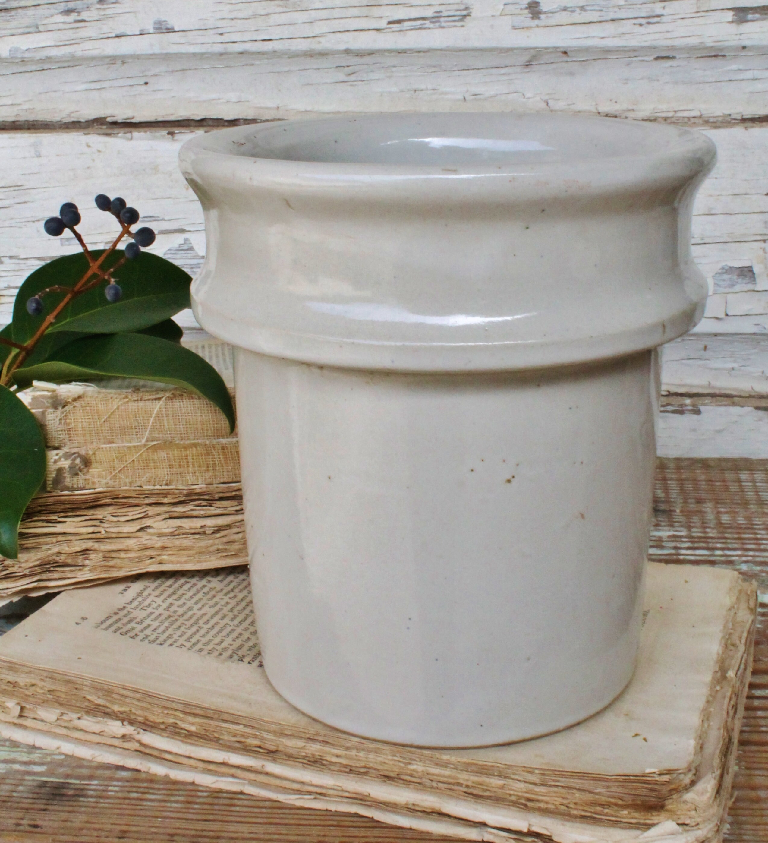 Antique Crock Stoneware Ironstone Jar Bowl Farmhouse Decor Fixer Upper