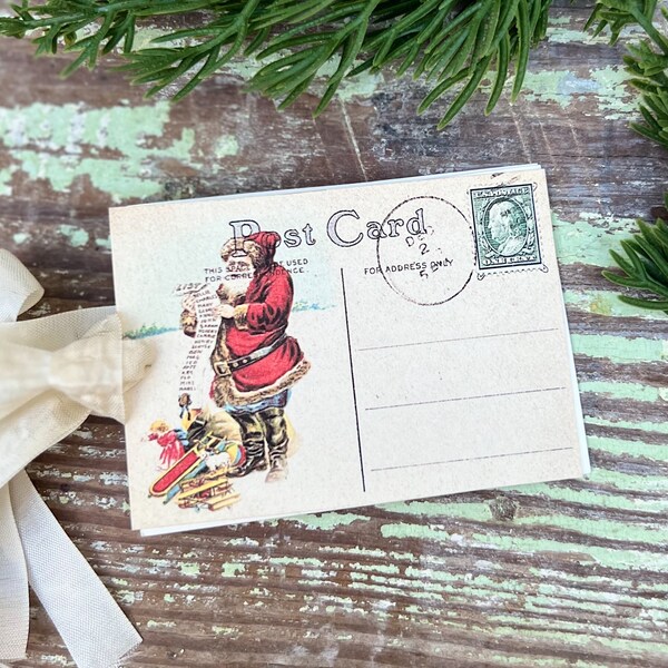 Christmas Vintage Gift Tags Santa MAKING A LIST  Farmhouse Christmas Decor Card French Shabby Gift Wrap
