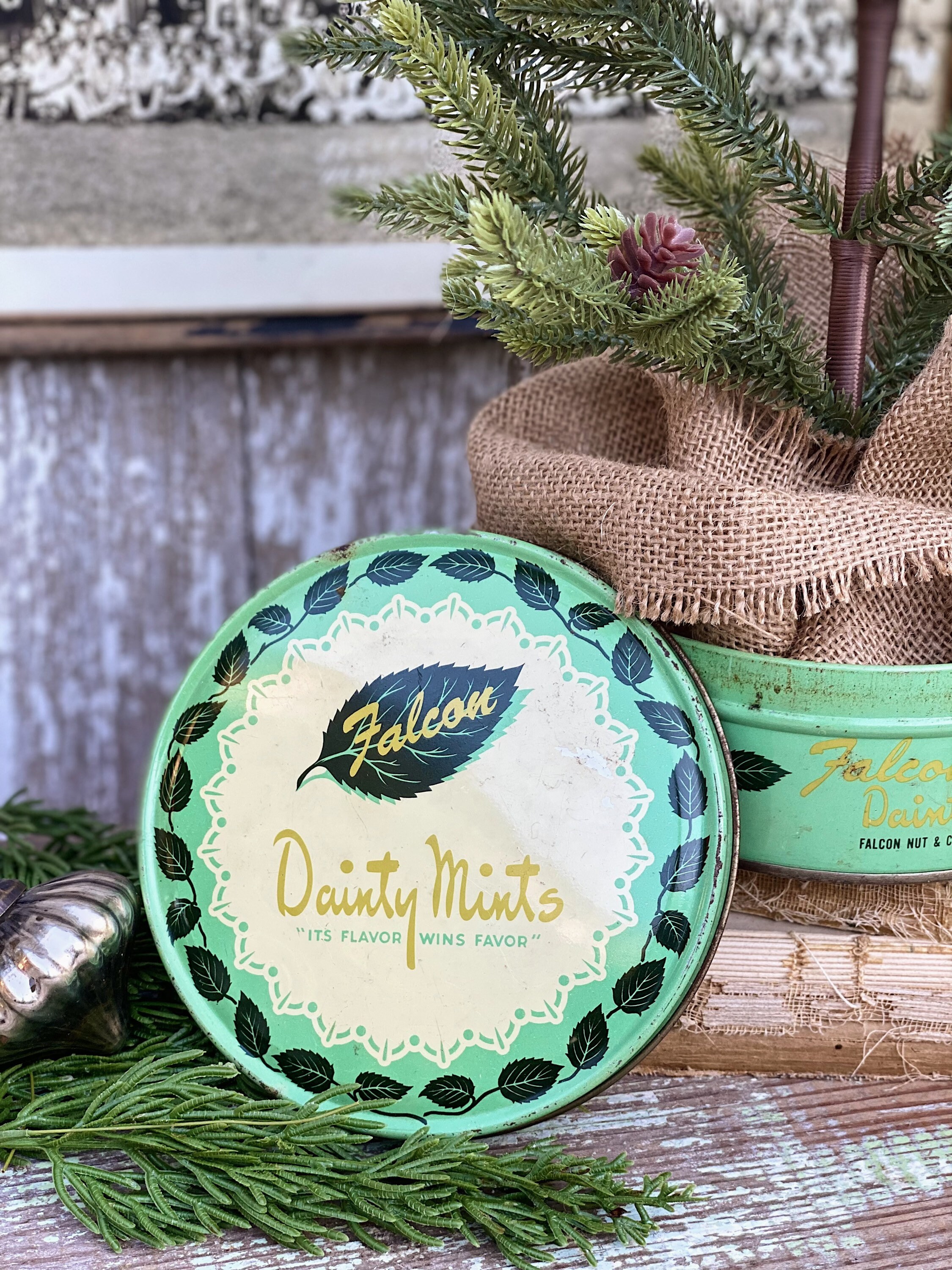 Vintage FALCON DAINTY MINTS Tin Canister With Lid Farmhouse Decor