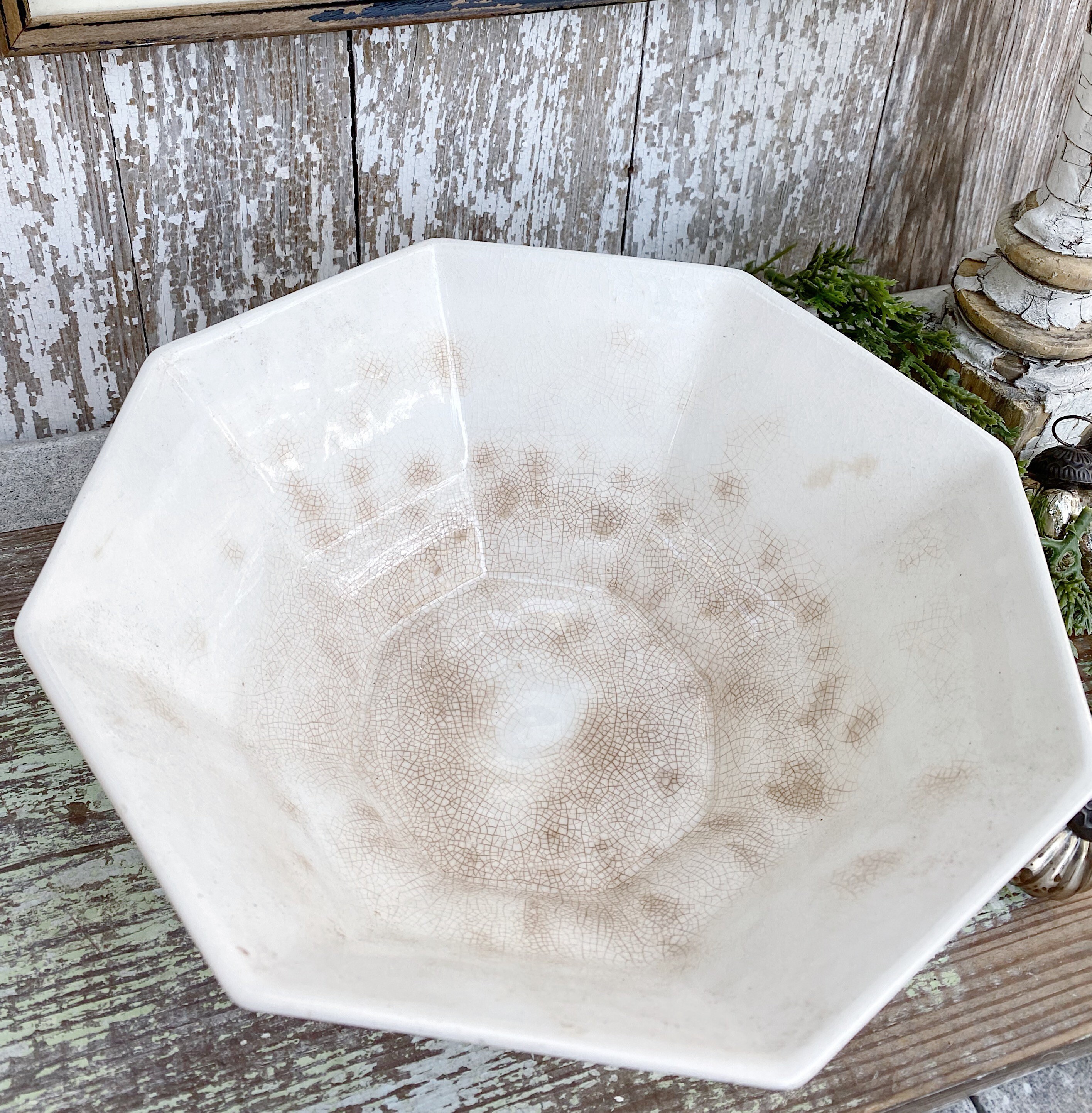 Antique INDEPENDENCE IRONSTONE Compote Footed Bowl Creamy White Aged