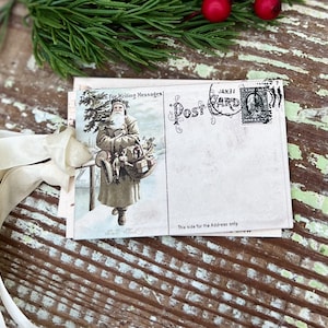 Etiquettes pour cadeaux de Noël vintage CARTE POSTALE DU PÈRE NOL, carte de décoration de ferme, emballage cadeau minable français, ornement de sapin de Noël