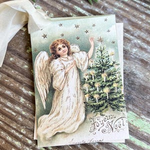 JOYEUX NOEL ENGEL Kerzenbaum Weihnachten Geschenkanhänger Vintage Bauernhaus Dekor Karte French Shabby Geschenkverpackung Weihnachtsbaum Ornament