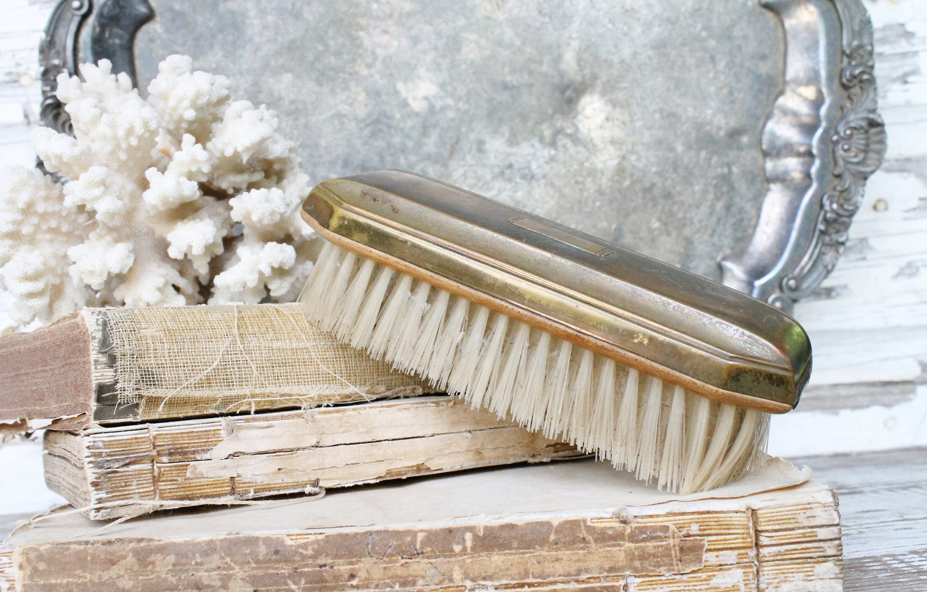 Antique Brush Hand Hair Brush Victorian Gold Art Nouveau French