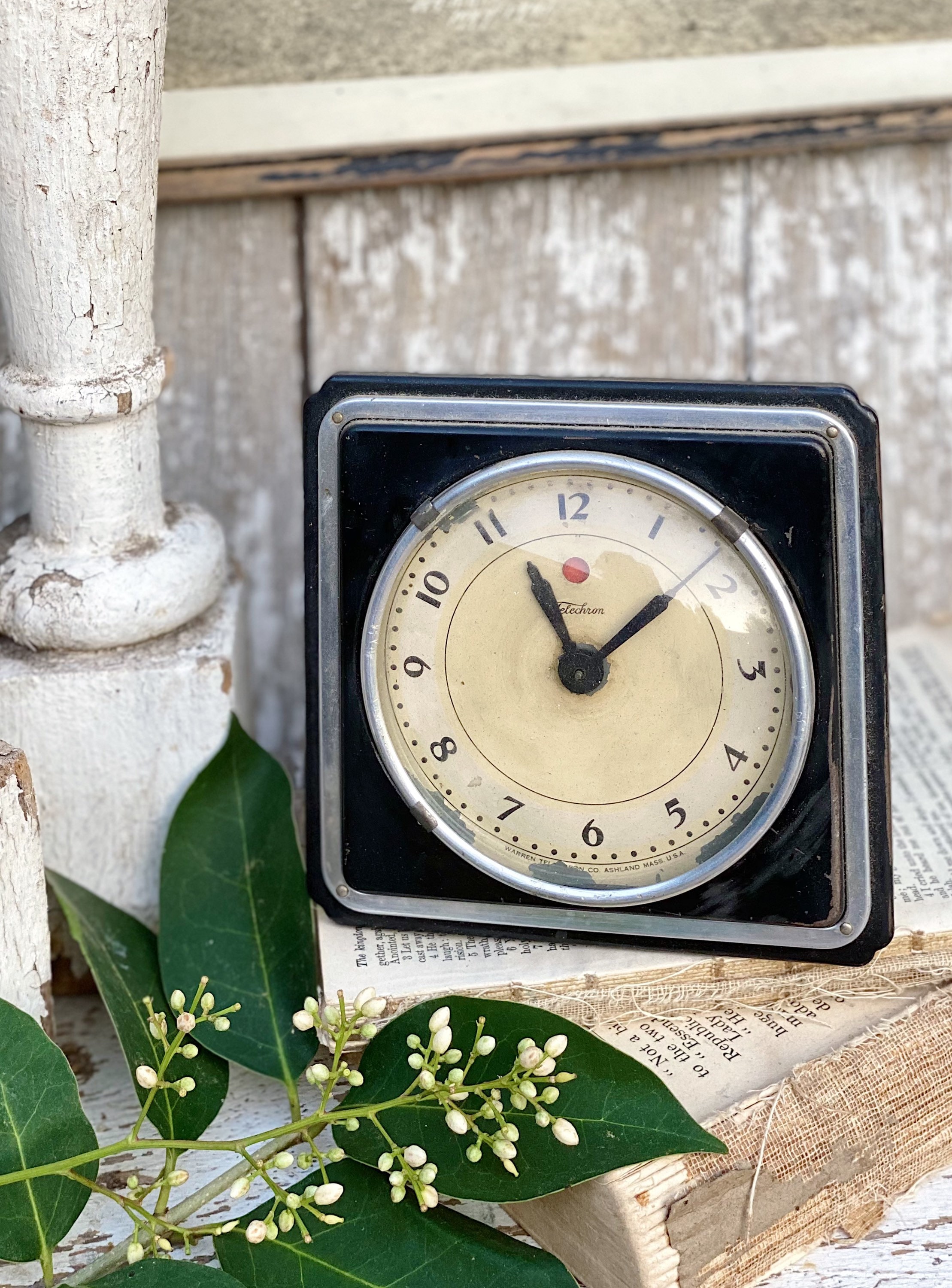 Vintage TELECHRON Metal Alarm Clock Black Farmhouse Decor Industrial