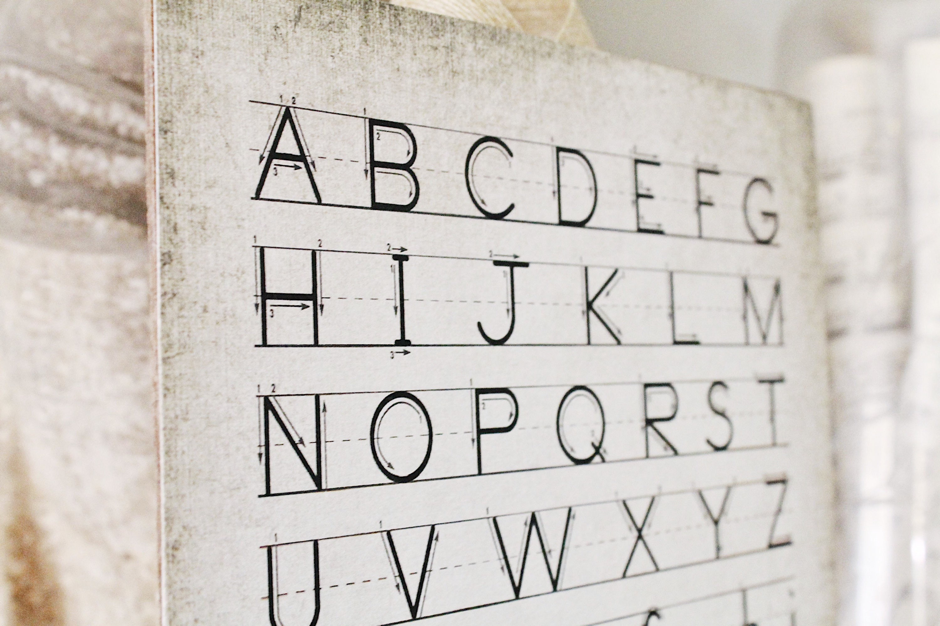 vintage alphabet wood sign handwriting mounted print farmhouse decor