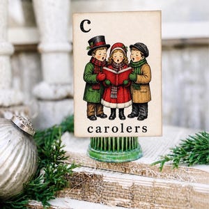 CAROLERS Flash Card Vintage Christmas Farmhouse Decor Party