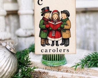 Tarjeta didáctica de villancicos, decoración navideña vintage de granja para fiestas