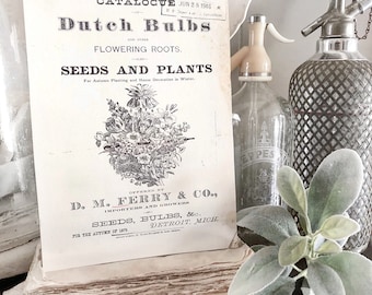 Vintage Garden Sign SEED And PLANTS Botanical Catalogue Wood Sign Print Farmhouse Decor Page Wall Art Print  Fixer Upper Spring Summer Decor