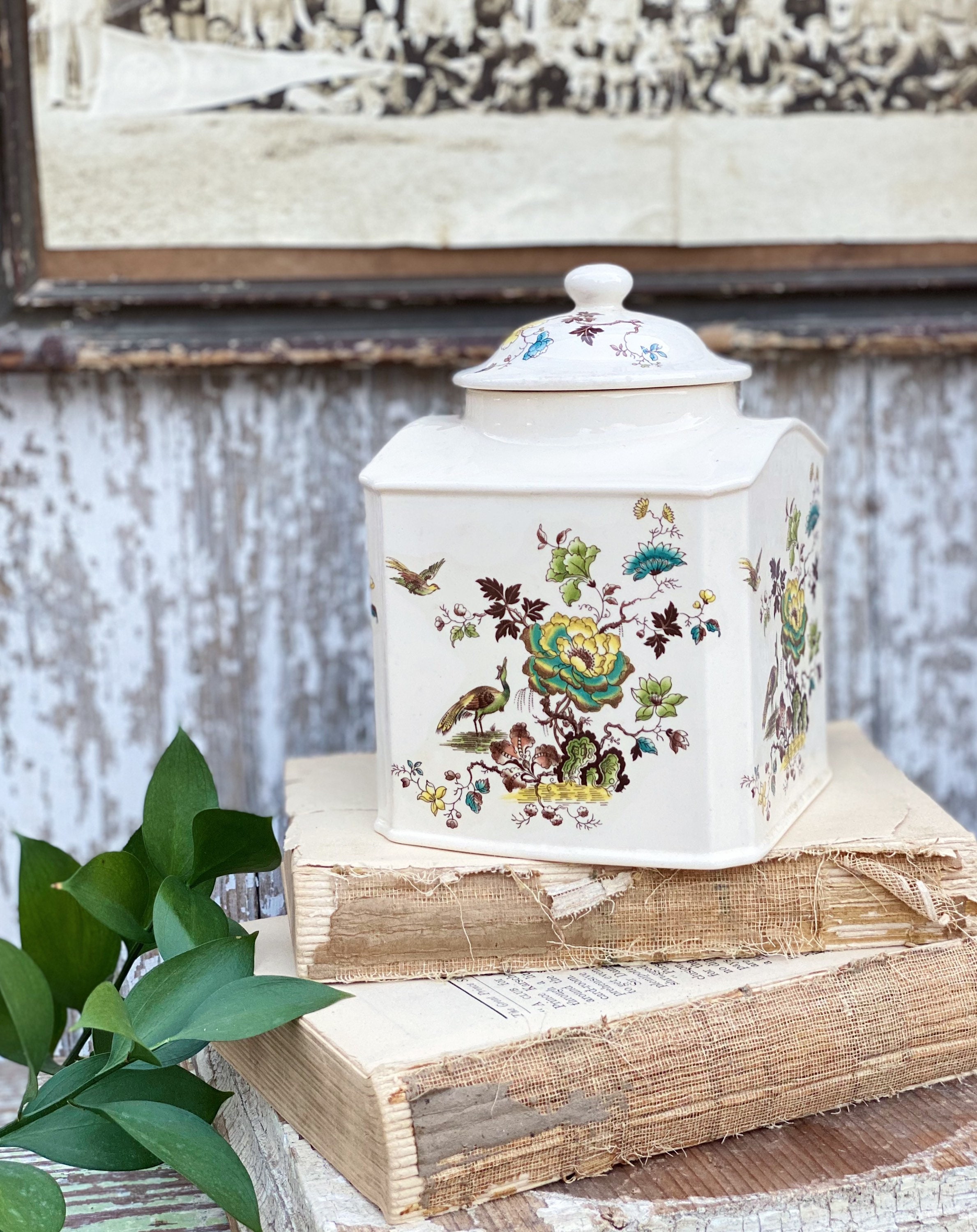 Antique Ironstone Biscuit Jar Canister MASONS England Formosa Farmhouse
