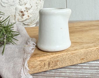 Vintage Ironstone Creamer – Small White Syrup Pitcher, Handleless Chunky Farmhouse Primitive Decor
