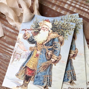 Vintage kerstcadeaukaartjes KERSTMAN Sinterklaas met boom boerderij Decor kerstkaart Frans shabby cadeaupapier primitieve kerst