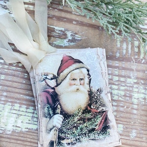 Weihnachten Vintage Geschenkanhänger SANTA Bauernhaus Weihnachtsdeko Karte French Shabby Geschenkverpackung