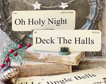 CHRISTMAS CAROLS Flash Cards LARGE Vintage Inspired Word Flashcard Set Of 8 Farmhouse Decor Holiday Primitive Christmas