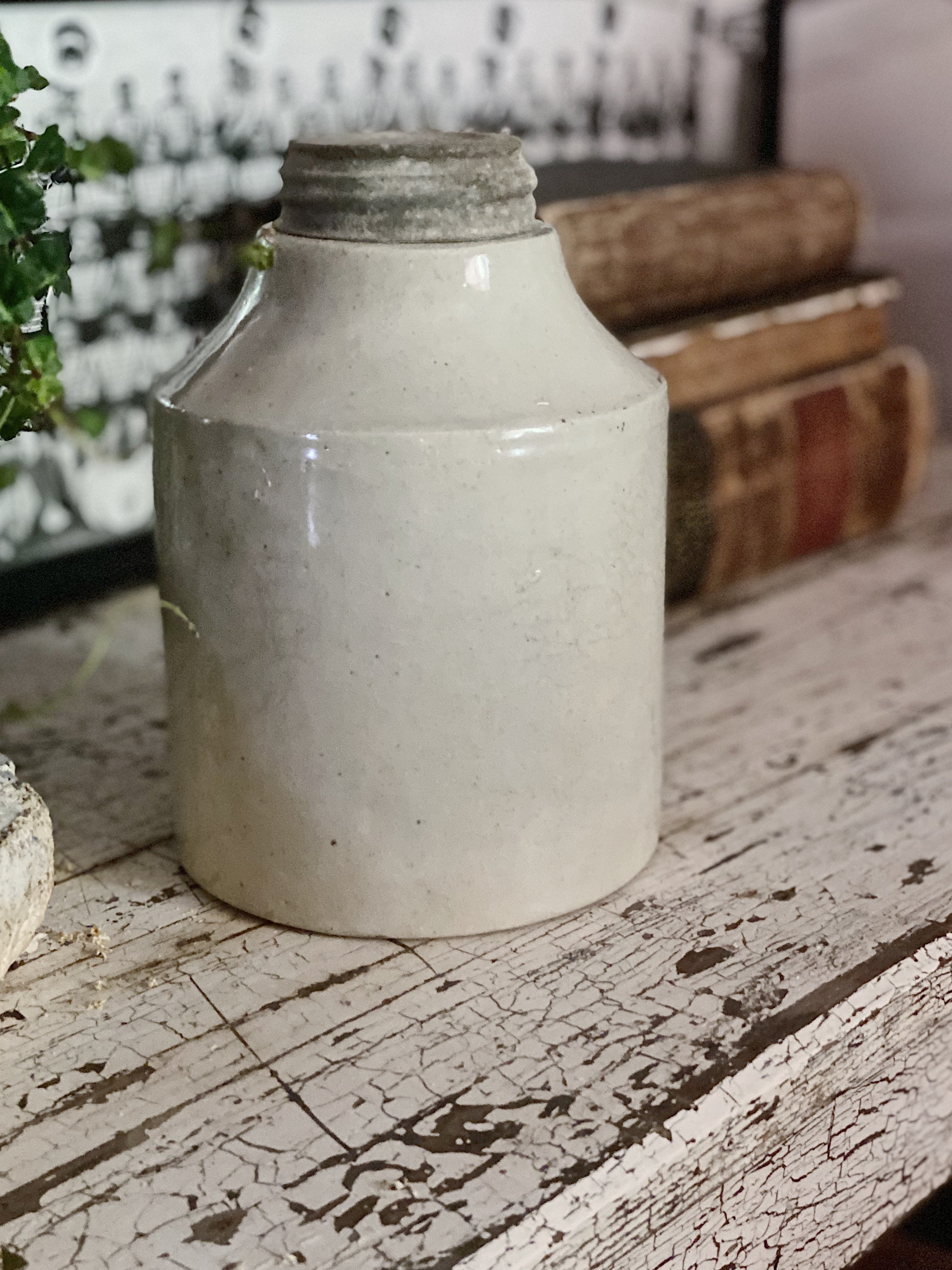 Antique Pottery Canning Jar Crock Salt Glaze Stoneware BALL Zinc