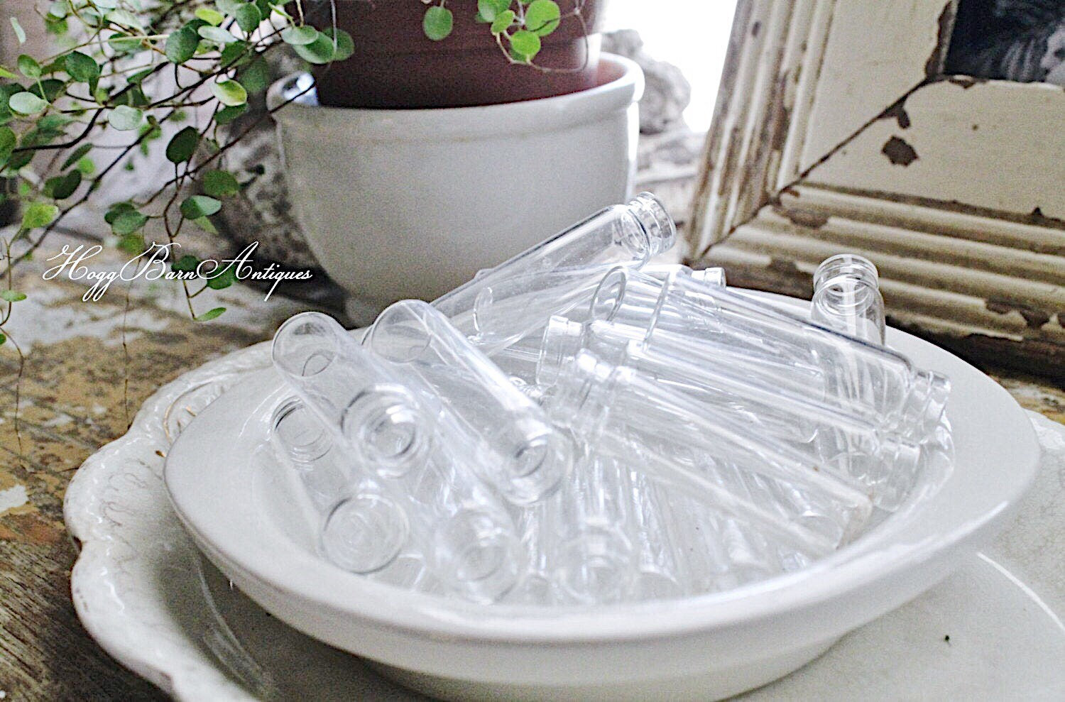 Vintage Glass Vial Bottles SET of 6 French Bud Vase Farmhouse Garden