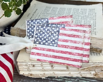 USA FLAG PATRIOTIC Vintage Gift Tags Americana Farmhouse Decor Card Set of 8