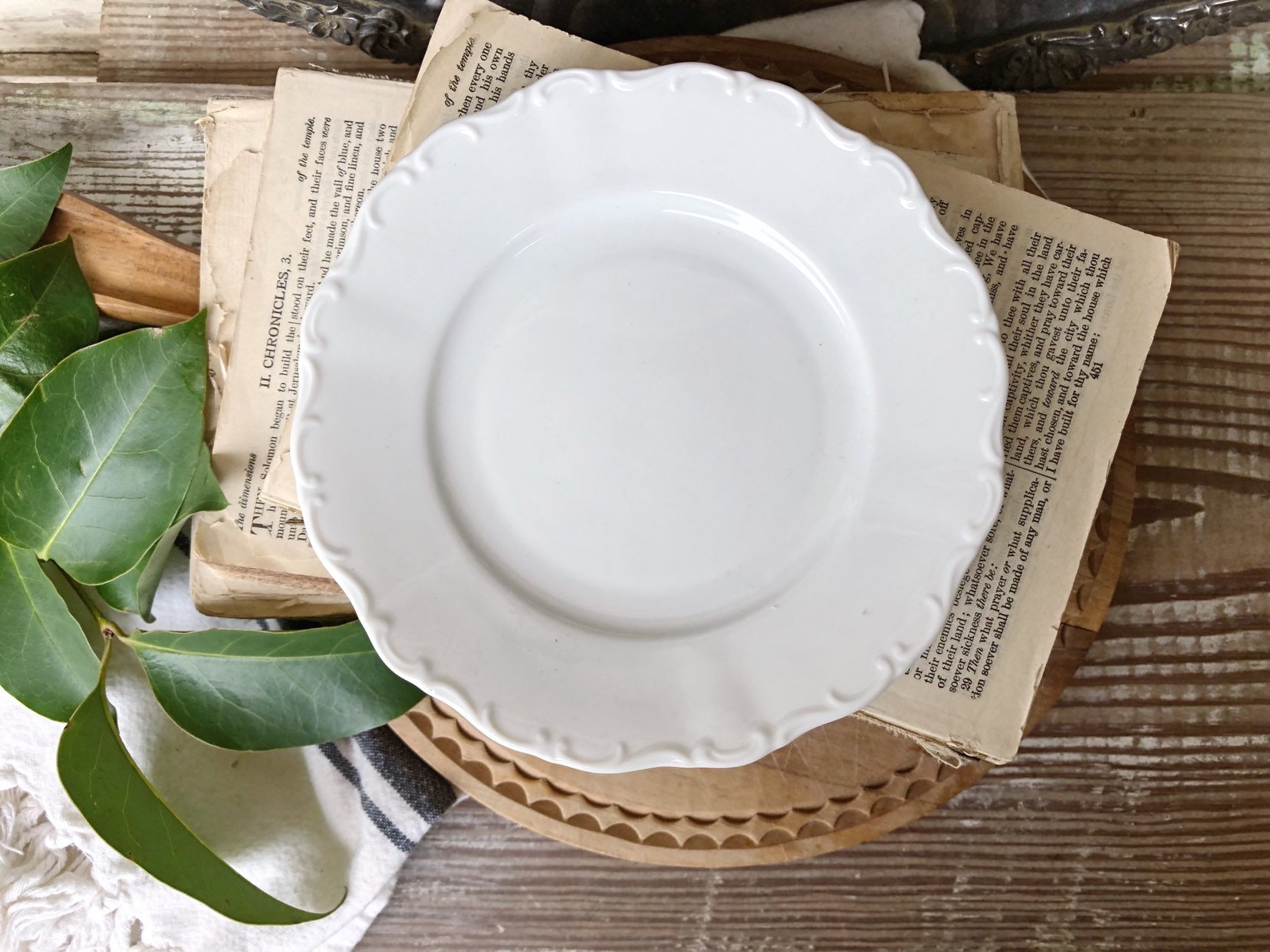 Vintage White Ironstone Plates Scallop BAVARIA Dessert Plates French vintage-white-ironstone-plates-scallop-bavaria-dessert-plates-french