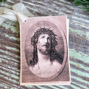 Étiquettes cadeaux JÉSUS avec couronne d’épines Décor de ferme Français Carte de prière Religieux Noël Chrétien Catholique