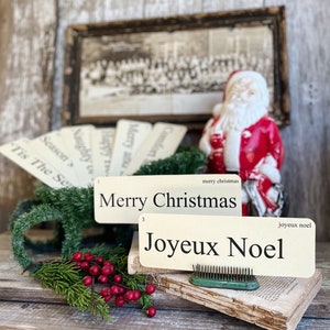 CHRISTMAS GREETINGS Flash Cards LARGE Vintage Inspired Word Flashcard Set Of 8 Farmhouse Decor Holiday Primitive Joyeux Noel Merry Bright