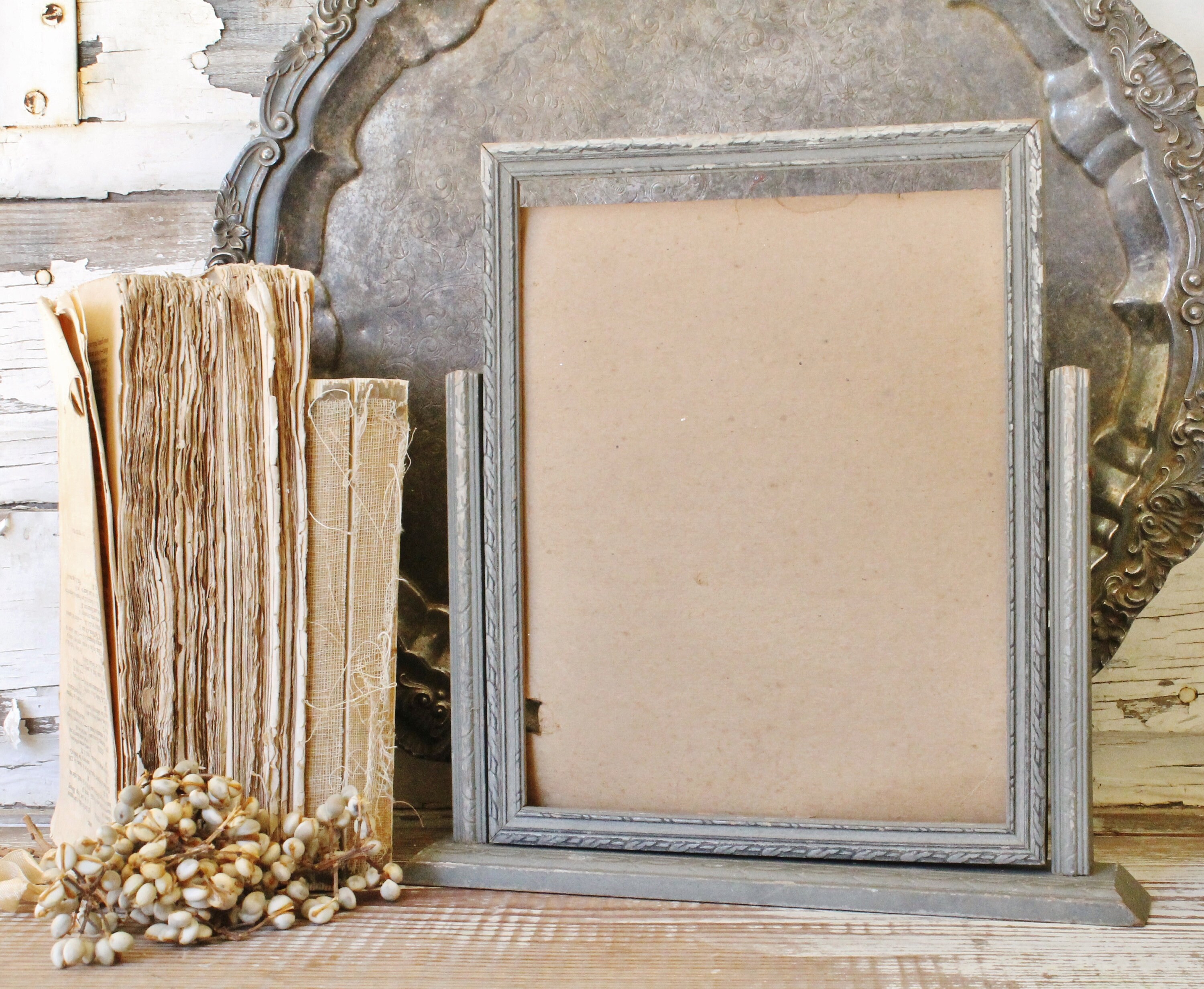 Antique Swivel Wooden Frame Stand Photo Farmhouse Decor Fixer Upper Decor