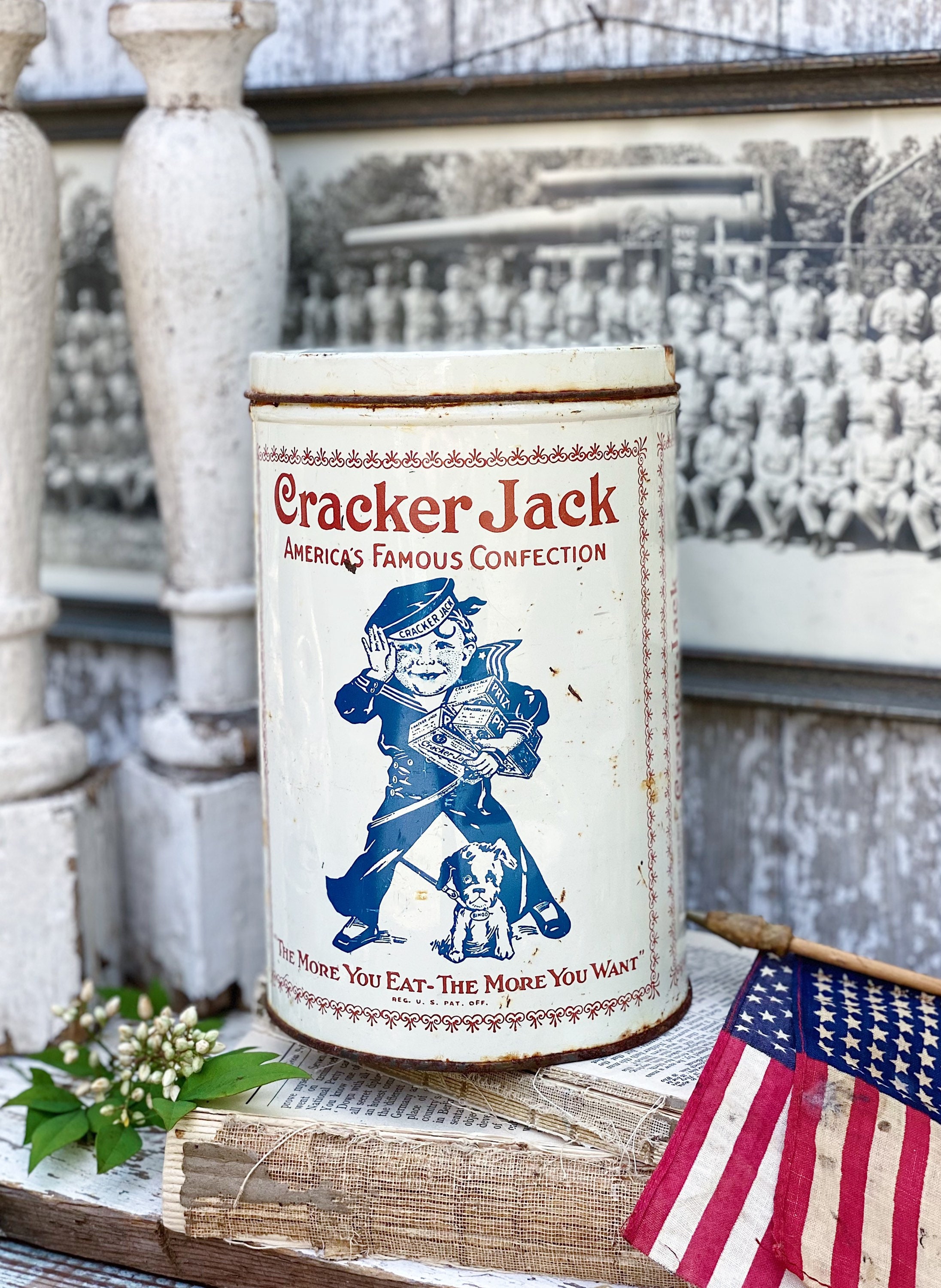 Vintage NEVR-DULL Tin Canister From 1941 / Red, White and Blue Vintage  Cracker Jack Can 