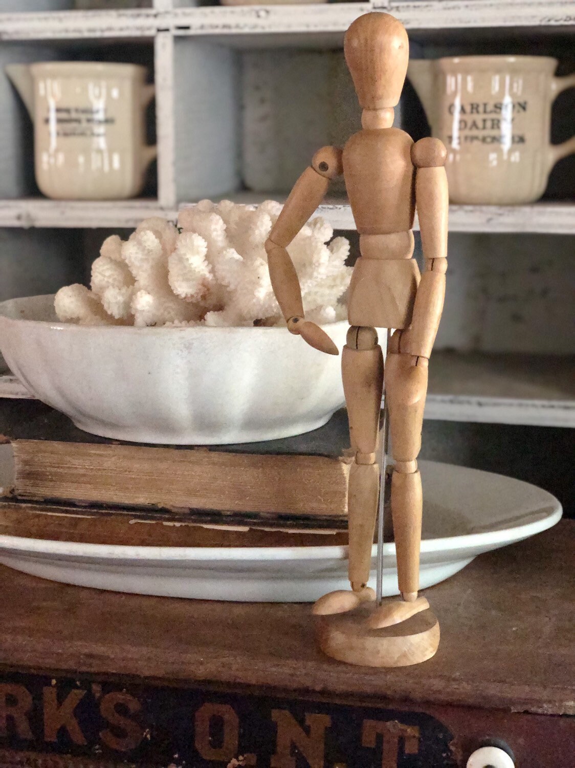 Vintage Wooden Artist Mannequin Model Articulated MALE Form with Stand