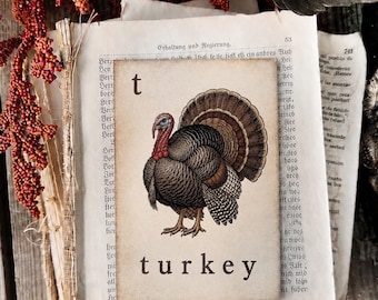 TURKEY Flash Card Vintage Farmhouse Fall Thanksgiving Autumn Decor Party