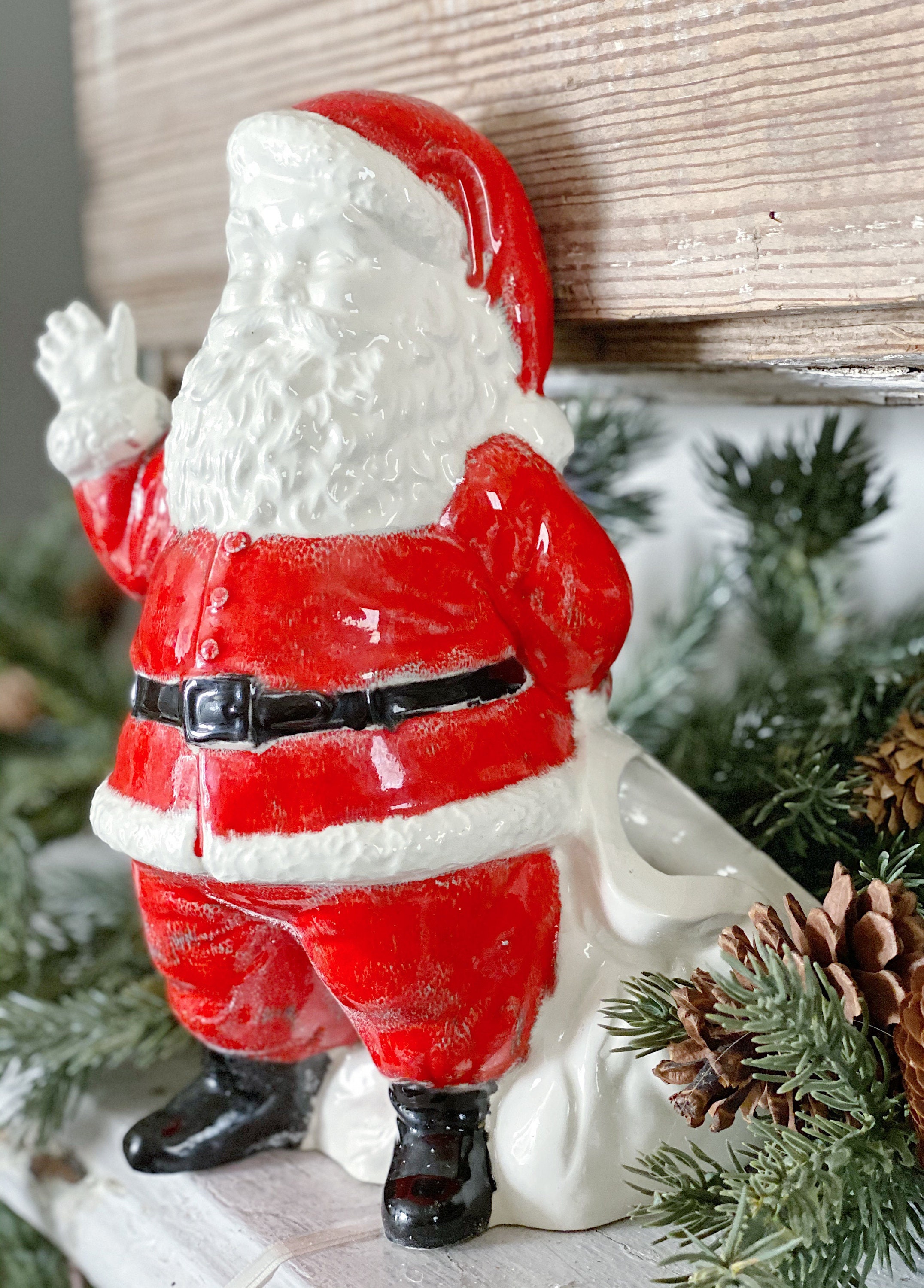 Vintage Santa Claus Planter Statue Farmhouse Christmas Decor Pottery