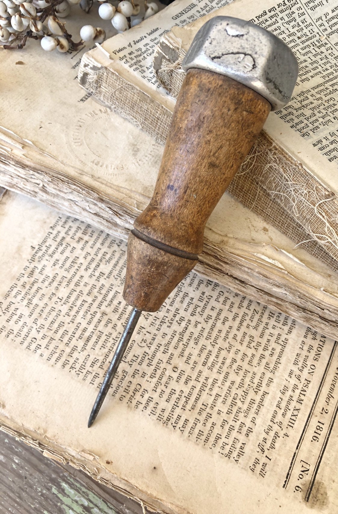 Vintage Awl Tool Wood Handle Farmhouse Decor Fixer Upper Decor