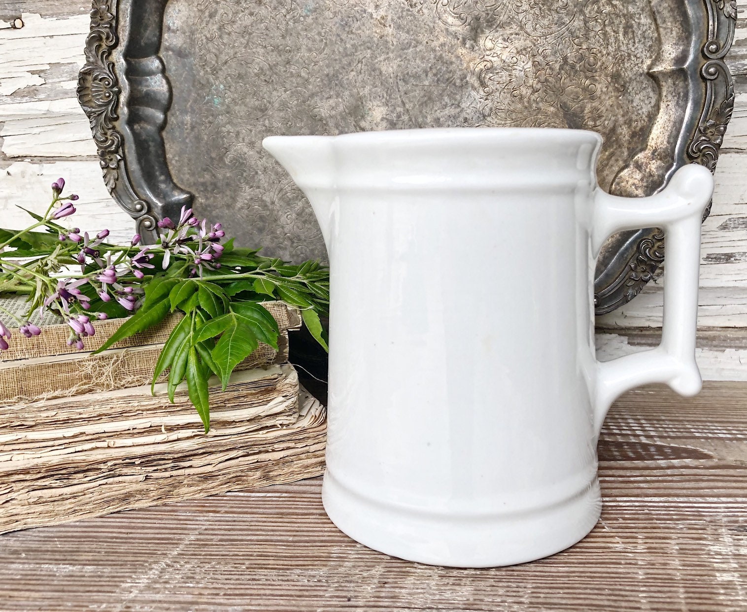 Antique White Ironstone Pitcher Jug BAILEY WALKER Vitrified Farmhouse