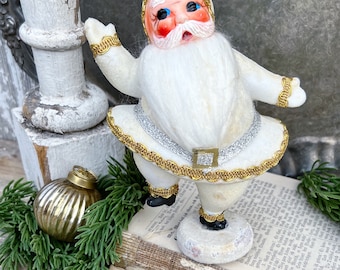 Vintage CREAM Dancing Santa Claus Doll JAPAN Twirling Farmhouse Christmas Decor Retro Mid Century Kitschy RARE