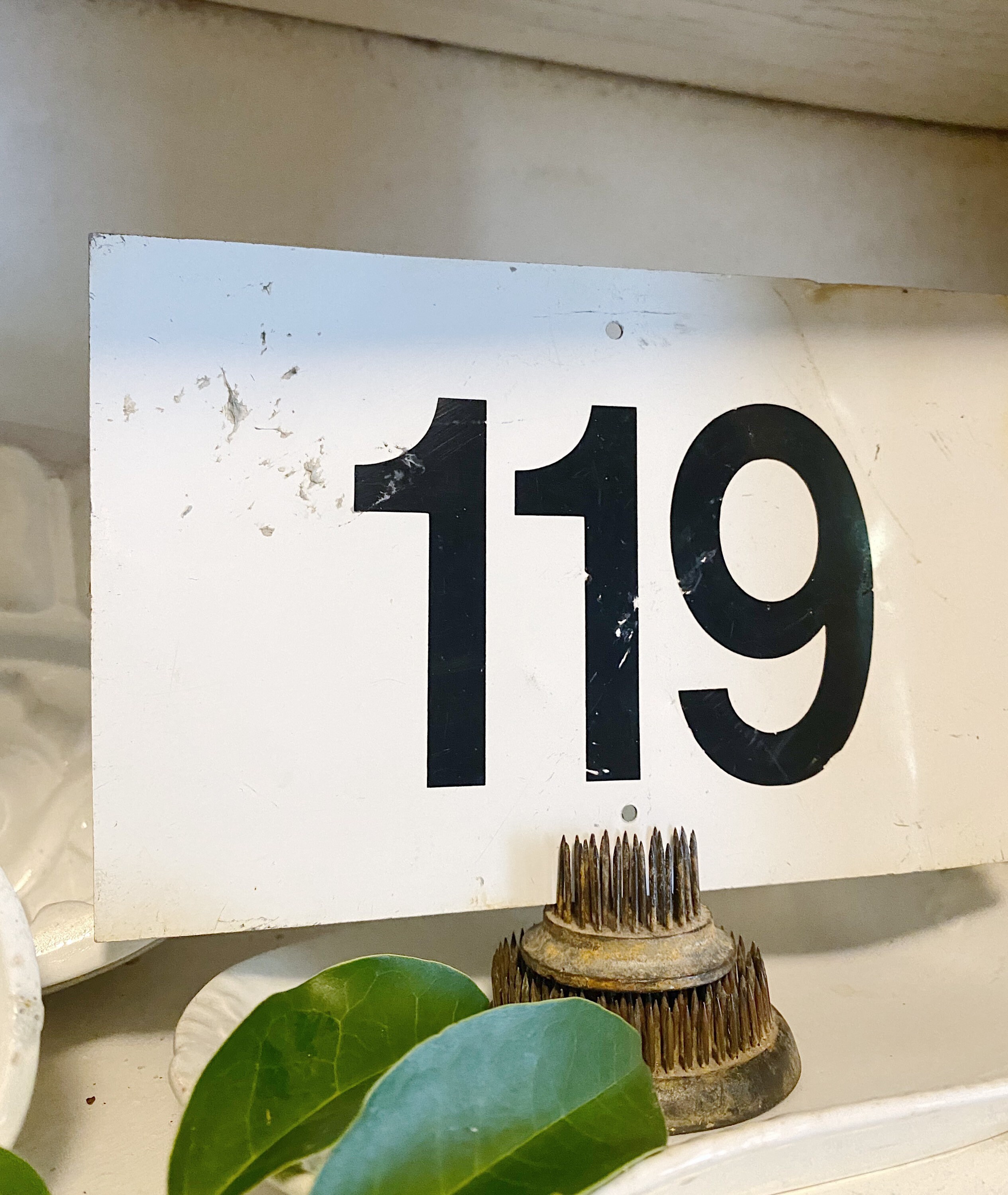 Vintage Metal Number Sign Farmhouse French Country Chic Black White “119”