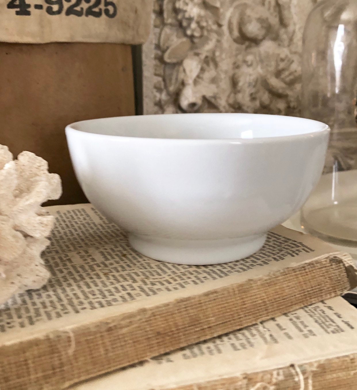 Vintage White Ironstone Bowl Footed Compote Bowl Farmhouse Decor Fixer