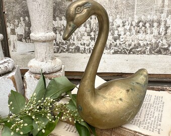 Vintage Brass SWAN  Farmhouse Primitive Decor MCM