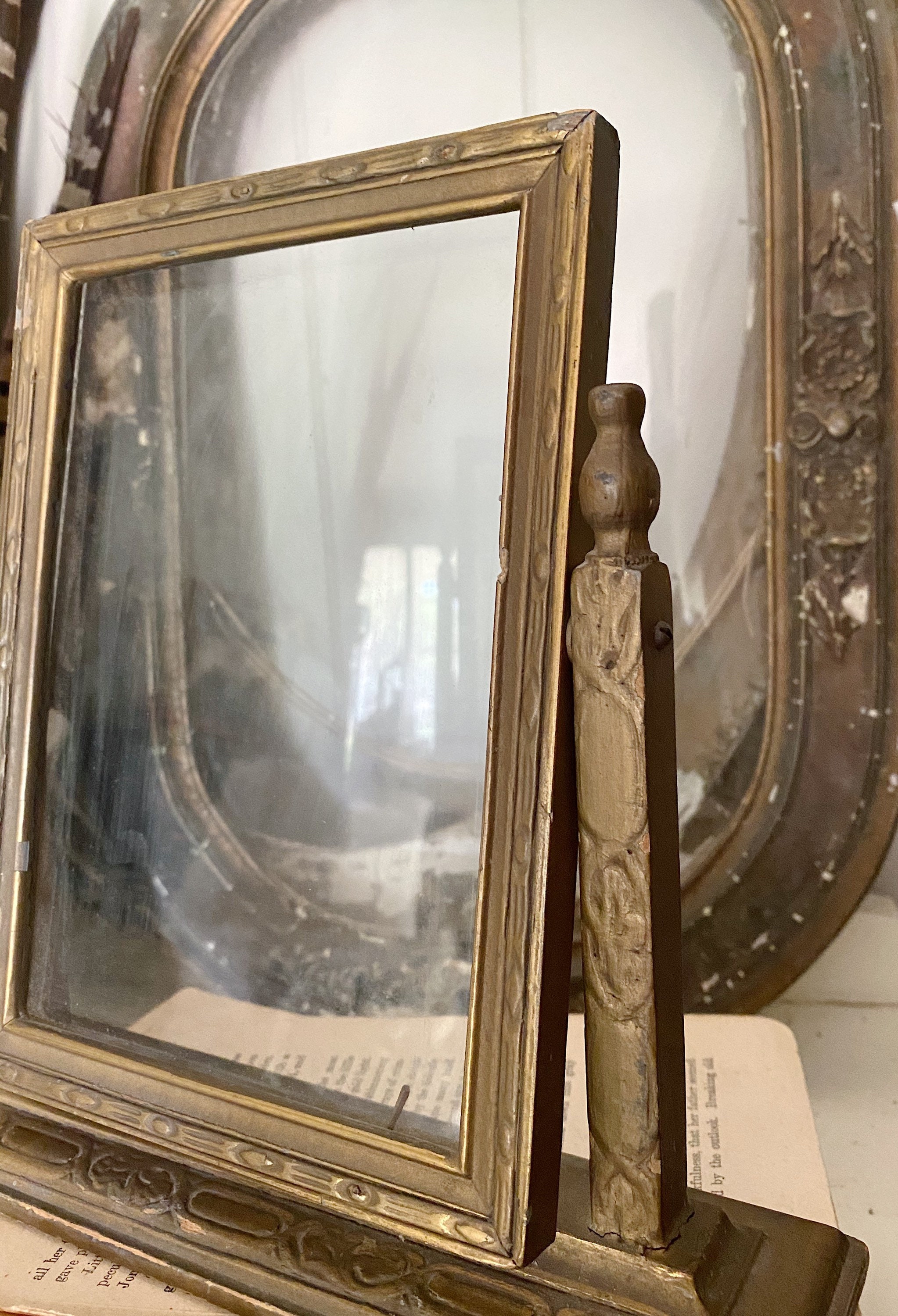 Antique Gold Swivel Wooden Frame Stand Photo Farmhouse Decor