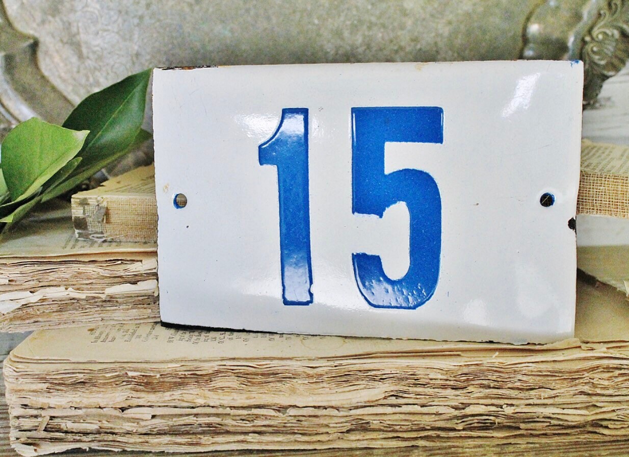 Antique Vintage Enamel House Number Sign Blue White French