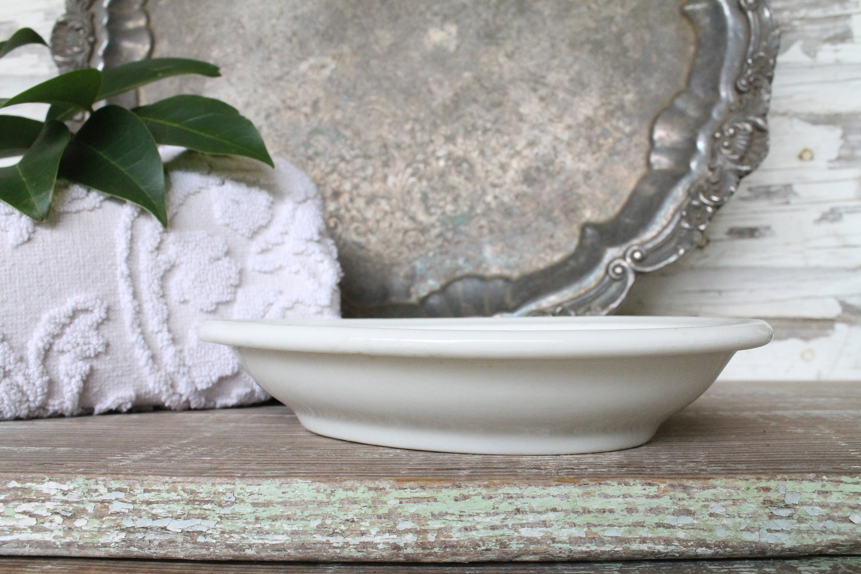 Vintage White Ironstone Soap Dish Bowl SHENANGO China Restaurant Ware